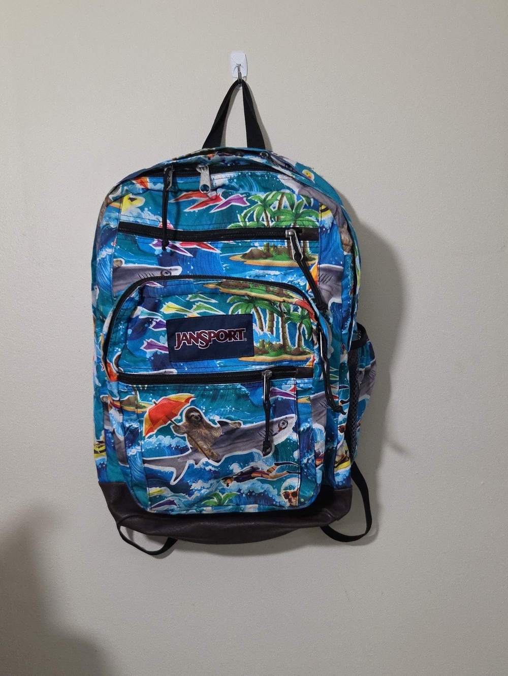 Jansport Blue Tropical Print Backpack with Ocean Motif Est. 18 X 14 Inches